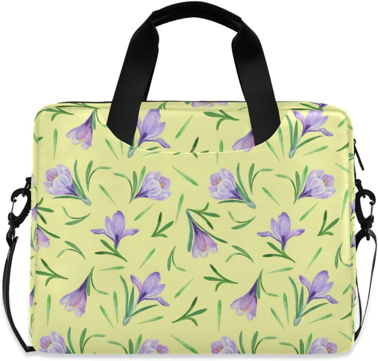 susiyo Spring Purple Crocus Flowers Laptop Bag 15.6 Inch Laptop Bag with Shoulder Strap Briefcase for Work College Back to School