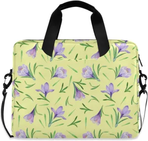 susiyo Spring Purple Crocus Flowers Laptop Bag 15.6 Inch Laptop Bag with Shoulder Strap Briefcase for Work College Back to School