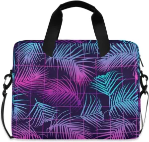susiyo Tropical Purple Blue Palm Leaves Laptop Bag 15.6 Inch Laptop Bag with Shoulder Strap Briefcase for Work College Back to School