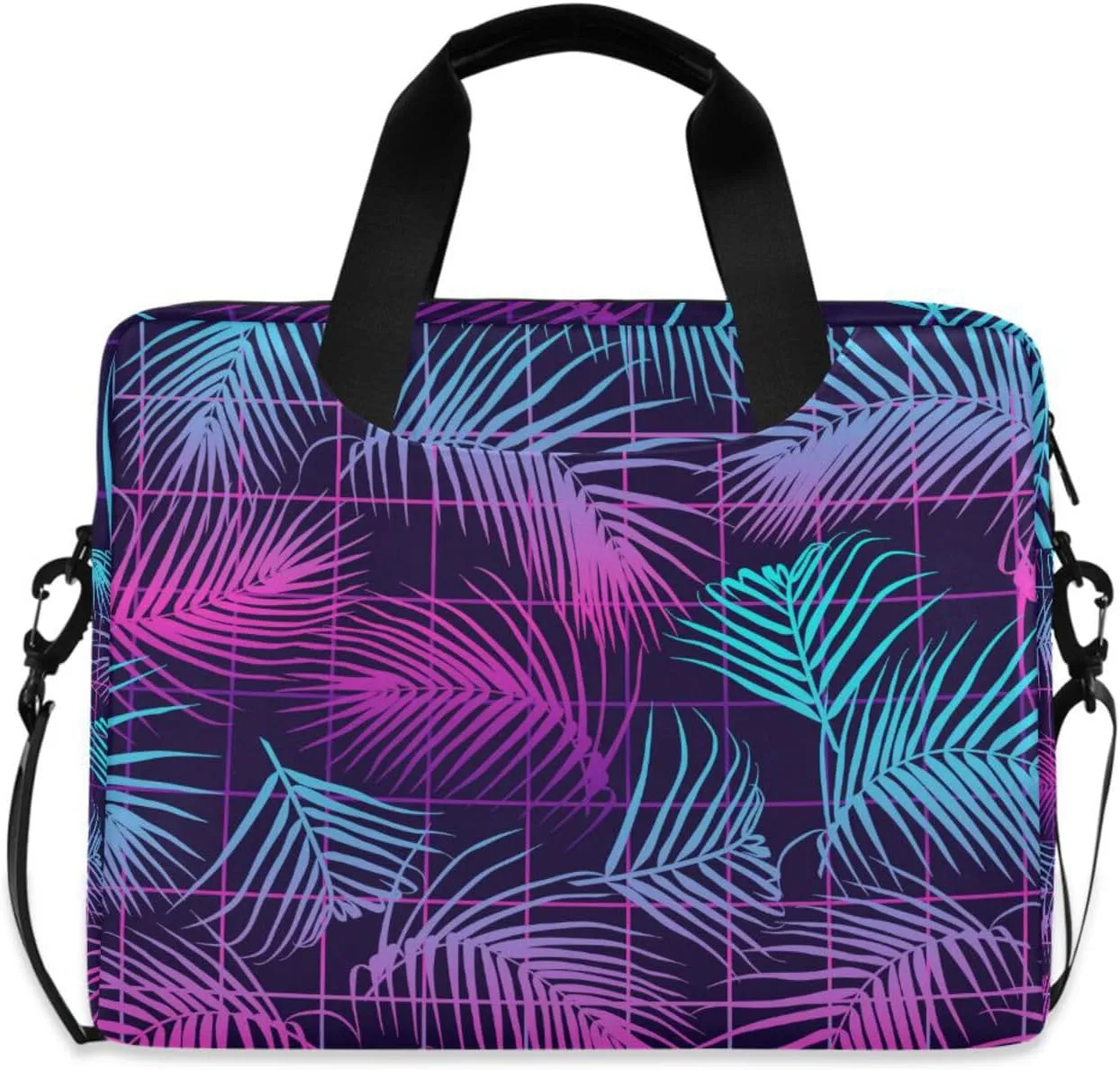 susiyo Tropical Purple Blue Palm Leaves Laptop Bag 15.6 Inch Laptop Bag with Shoulder Strap Briefcase for Work College Back to School