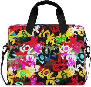 susiyo Valentine Colored Graffiti Word Love Laptop Bag 15.6 Inch Laptop Bag with Shoulder Strap Briefcase for Work College Back to School