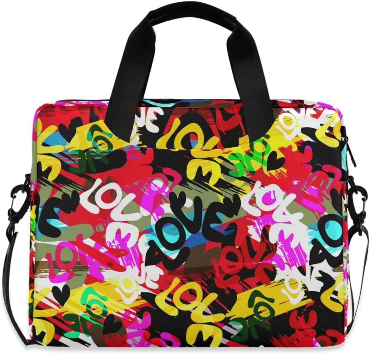 susiyo Valentine Colored Graffiti Word Love Laptop Bag 15.6 Inch Laptop Bag with Shoulder Strap Briefcase for Work College Back to School