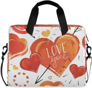 susiyo Valentine Orange Love Hearts Laptop Bag 15.6 Inch Laptop Bag with Shoulder Strap Briefcase for Work College Back to School