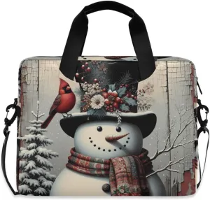 susiyo Vintage Christmas Snowman Bird Laptop Bag 15.6 Inch Laptop Bag with Shoulder Strap Briefcase for Work College Back to School