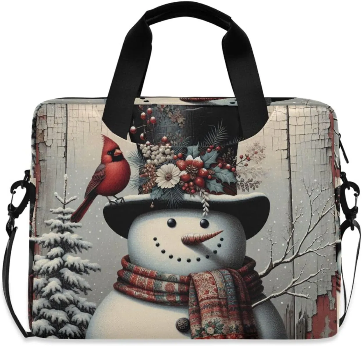 susiyo Vintage Christmas Snowman Bird Laptop Bag 15.6 Inch Laptop Bag with Shoulder Strap Briefcase for Work College Back to School