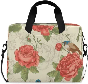 susiyo Vintage Floral Blooming Roses And Birds Laptop Bag 15.7 inch Briefcases for Adults Shoulder Carrying Case for Office Travel