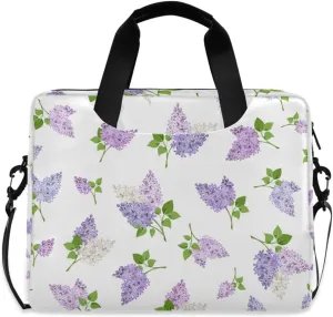 susiyo White and Purple Lilac Flowers Laptop Bag 15.6 Inch Laptop Bag with Shoulder Strap Briefcase for Work College Back to School