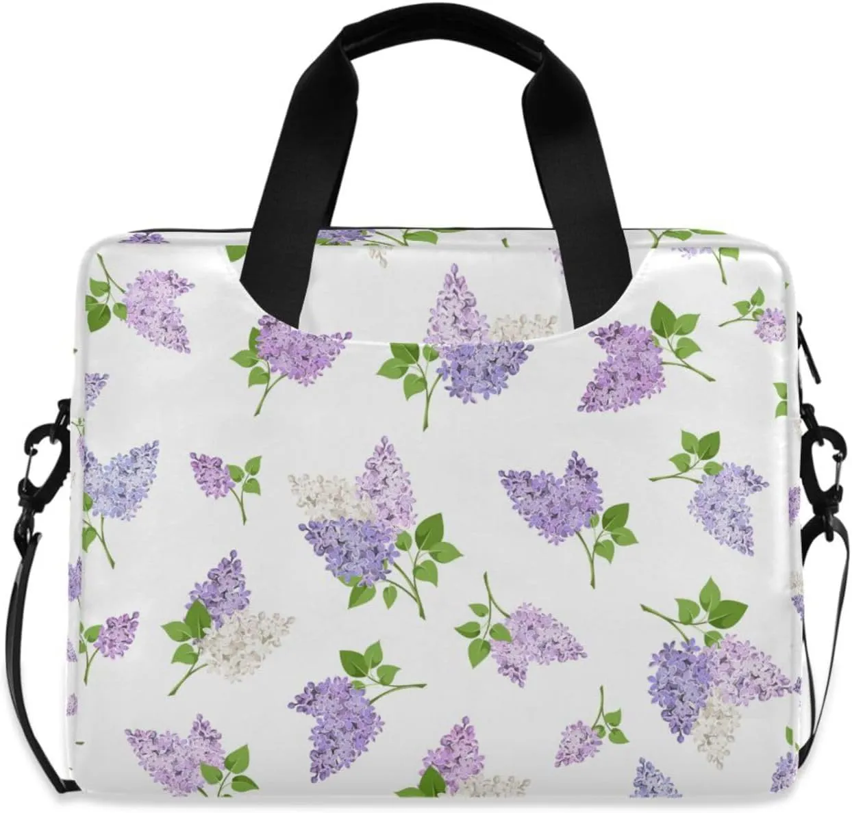 susiyo White and Purple Lilac Flowers Laptop Bag 15.6 Inch Laptop Bag with Shoulder Strap Briefcase for Work College Back to School