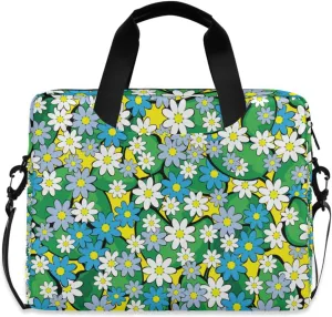 susiyo White Blue Gray Flowers Laptop Bag 15.6 Inch Laptop Bag with Shoulder Strap Briefcase for Work College Back to School