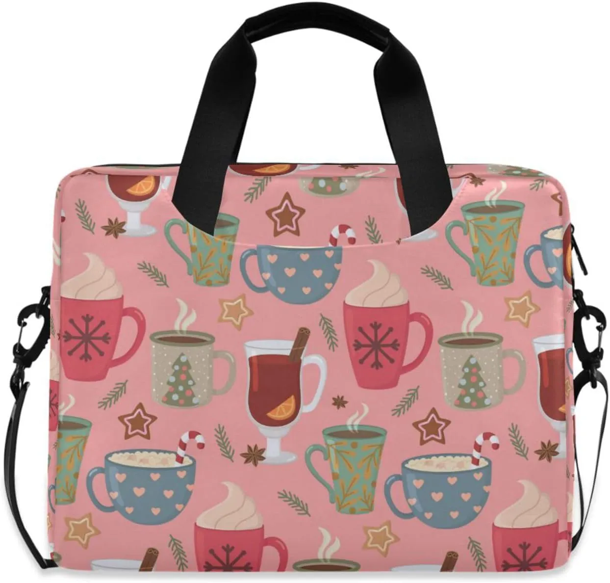susiyo Winter Hot Drinks on Pink Laptop Bag 15.6 Inch Laptop Bag with Shoulder Strap Briefcase for Work College Back to School