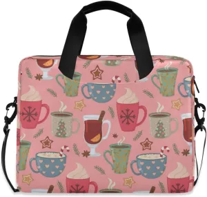 susiyo Winter Hot Drinks on Pink Laptop Bag 15.6 Inch Laptop Bag with Shoulder Strap Briefcase for Work College Back to School