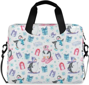 susiyo Winter Penguins Ice Skating Skiing Laptop Bag 15.6 Inch Laptop Bag with Shoulder Strap Briefcase for Work College Back to School