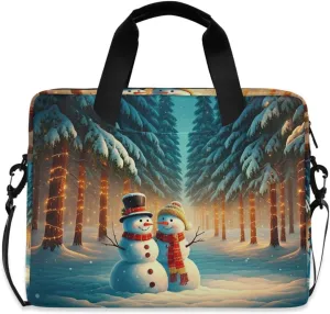 susiyo Winter Snowy Forest Cute Snowman Laptop Bag 15.6 Inch Laptop Bag with Shoulder Strap Briefcase for Work College Back to School