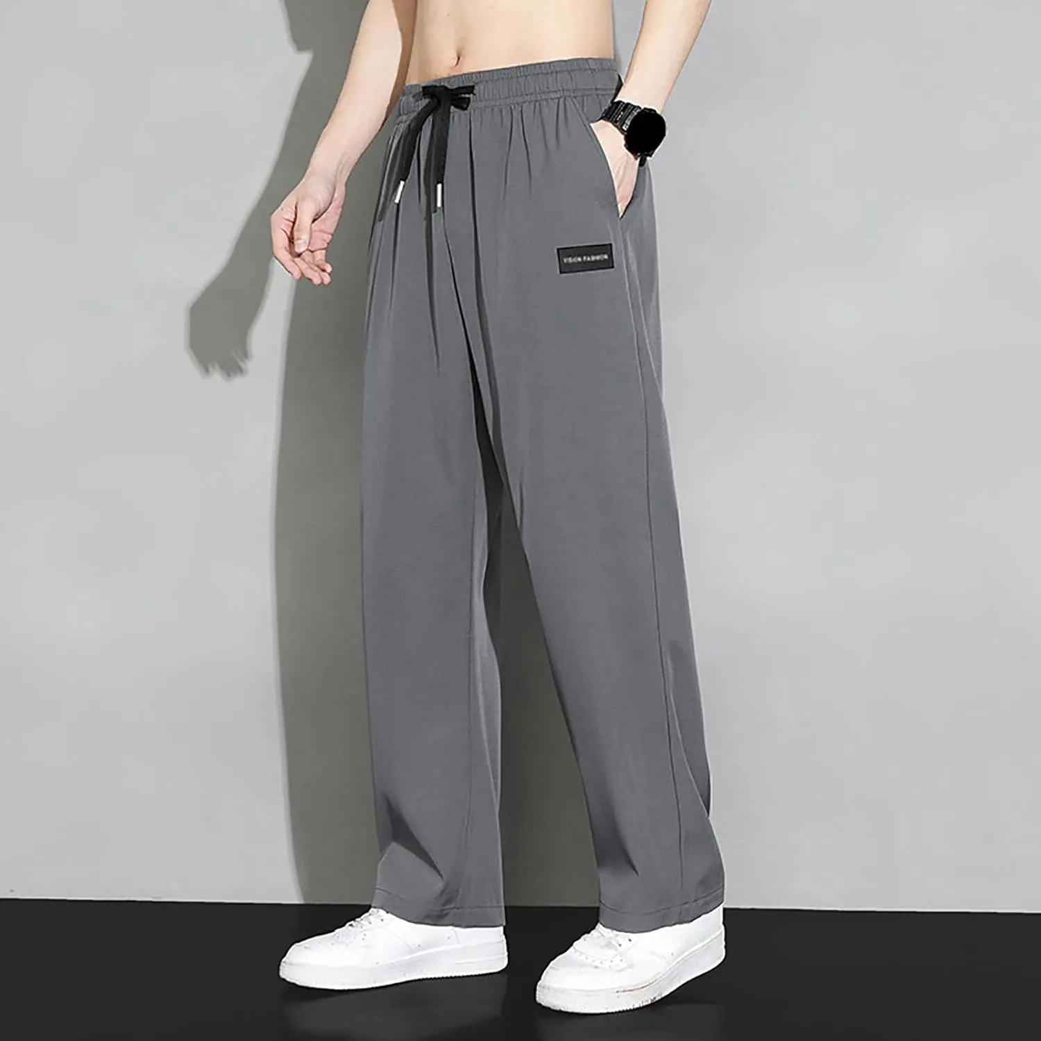 Sweatpants for Men Baggy Elastic Waist Drawstring Joggers Casual Relaxed Fit Lightweight Straight Chino Pants with Pockets