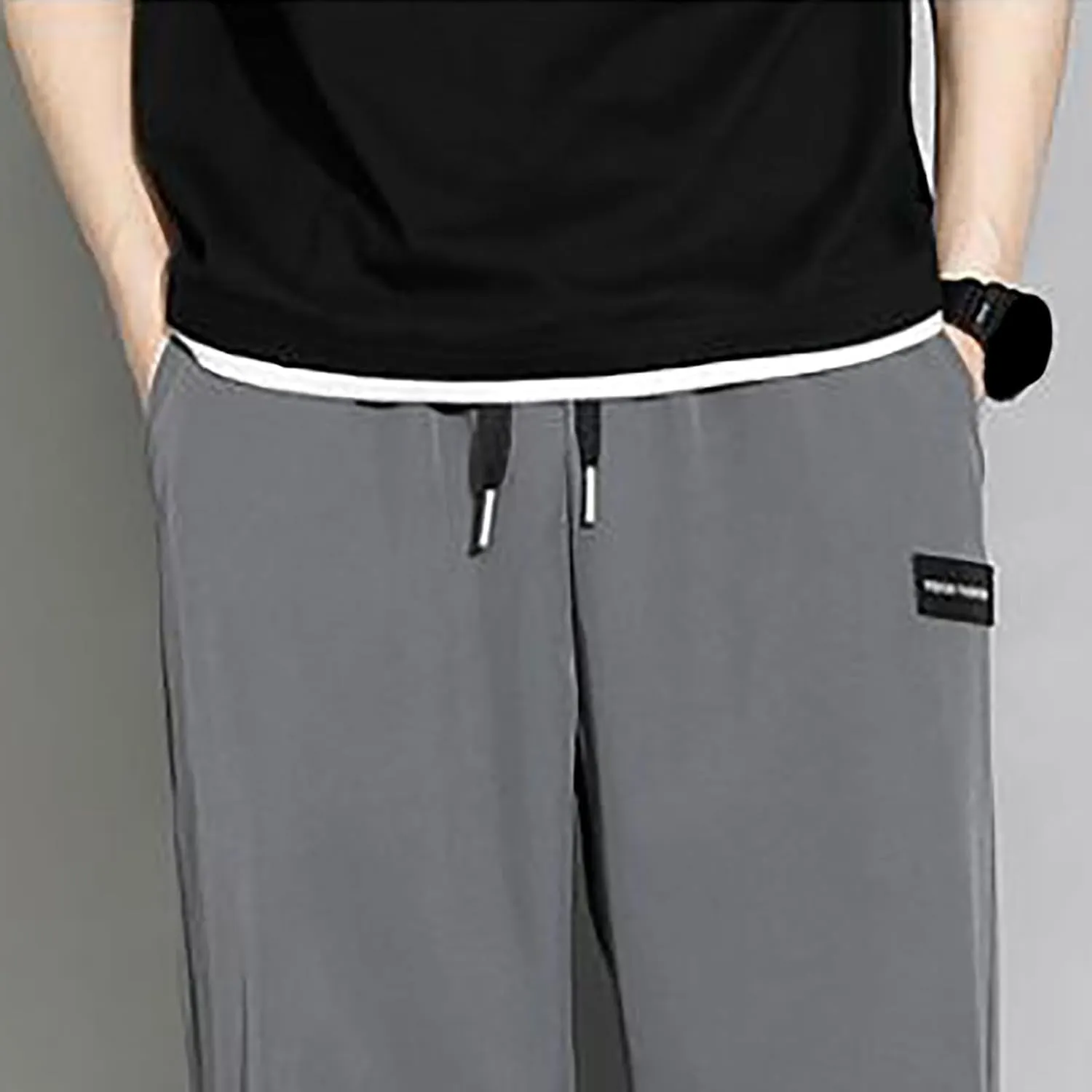 Sweatpants for Men Baggy Elastic Waist Drawstring Joggers Casual Relaxed Fit Lightweight Straight Chino Pants with Pockets