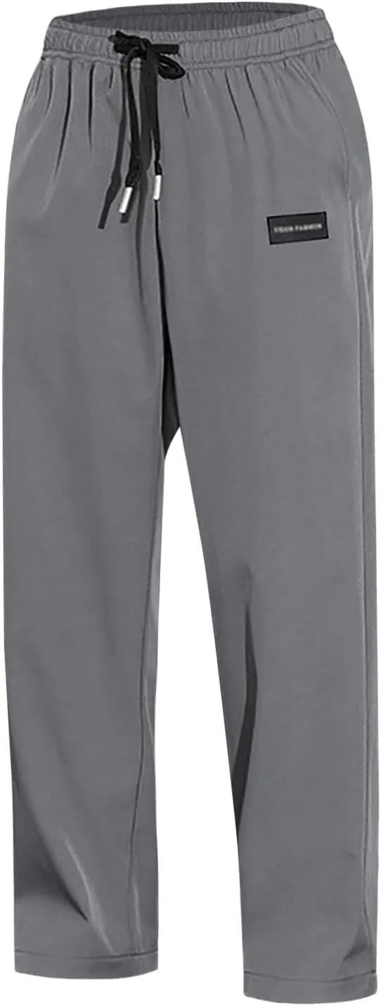 Sweatpants for Men Baggy Elastic Waist Drawstring Joggers Casual Relaxed Fit Lightweight Straight Chino Pants with Pockets