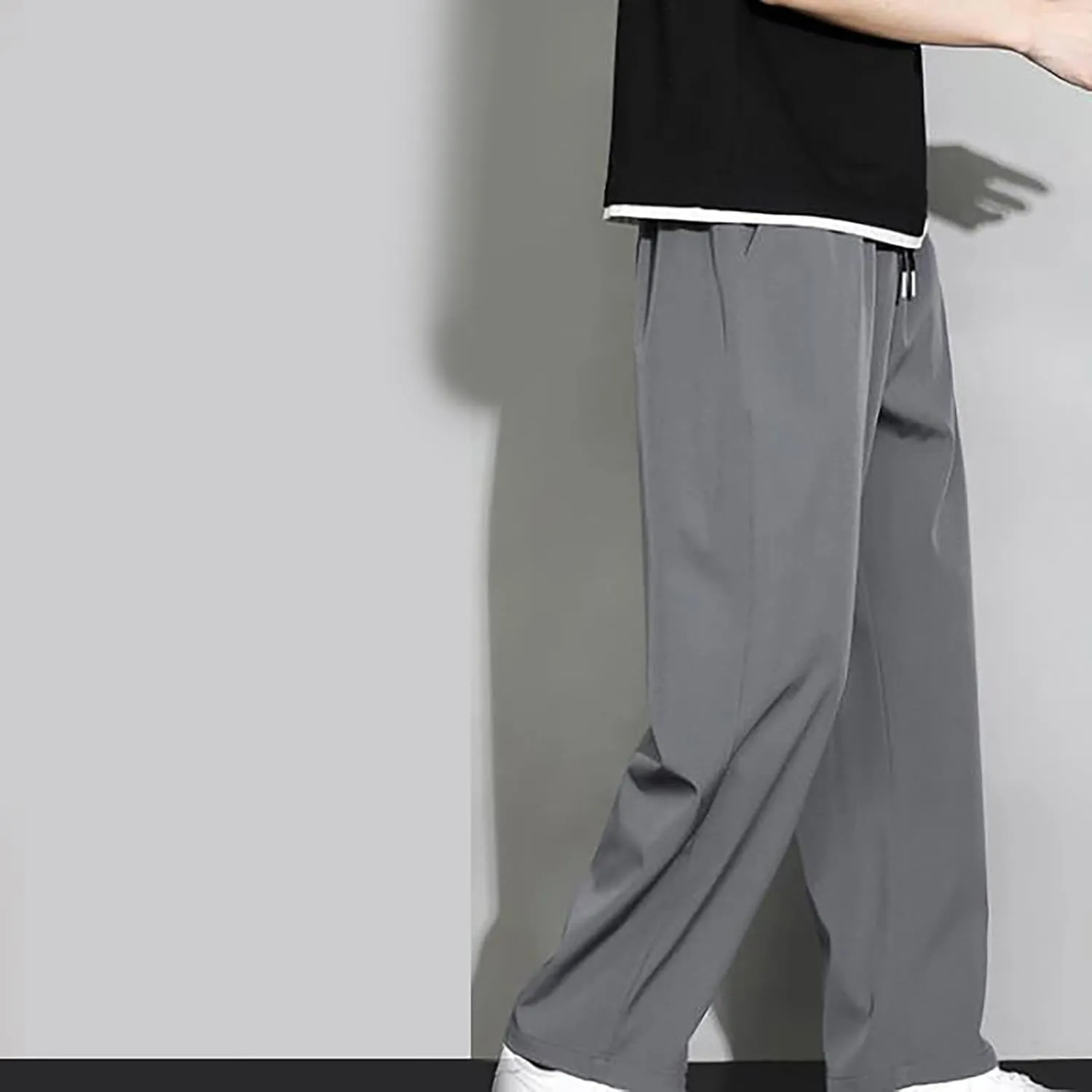 Sweatpants for Men Baggy Elastic Waist Drawstring Joggers Casual Relaxed Fit Lightweight Straight Chino Pants with Pockets