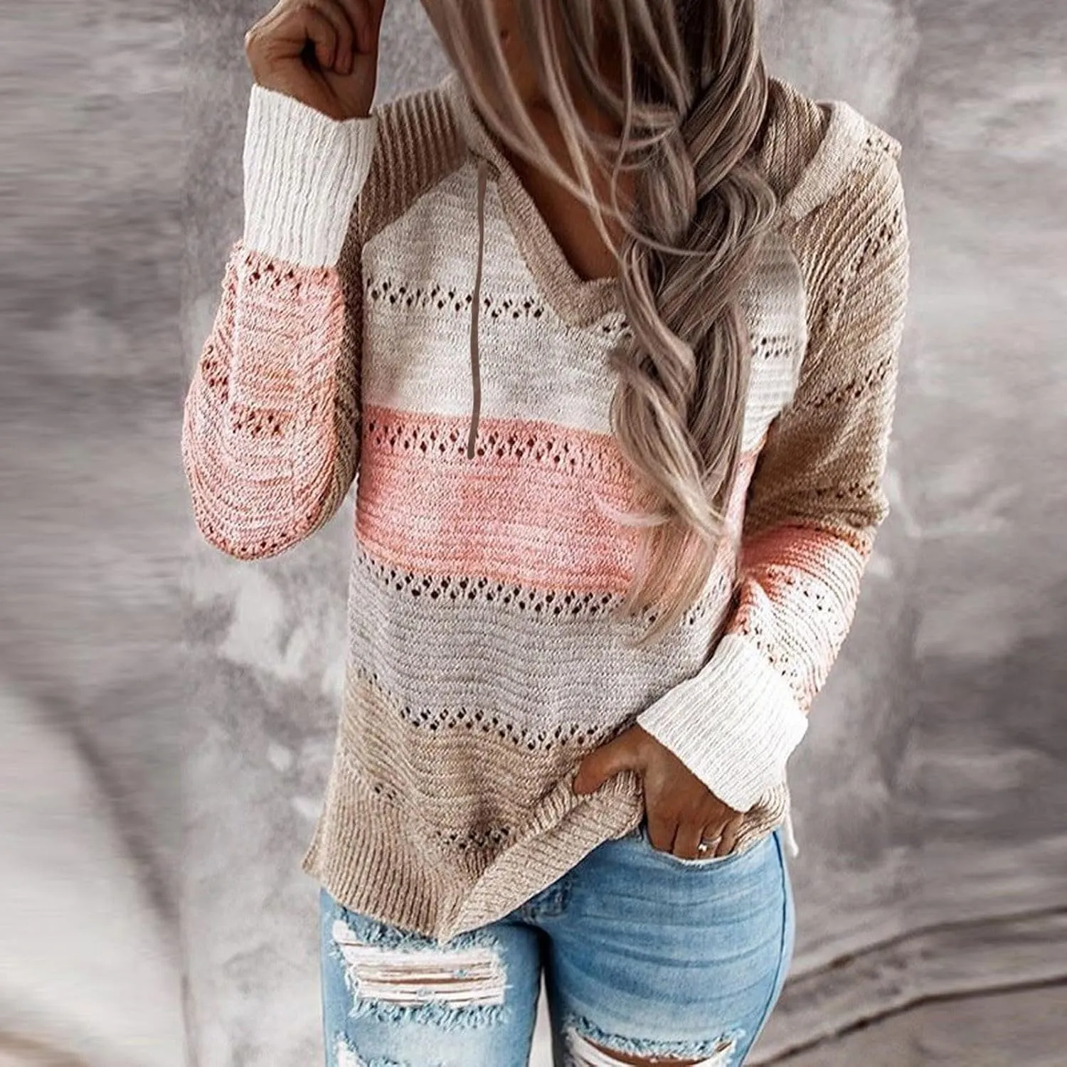 Sweatshirts for Women Sweaters for Women 2023 Womens Pullover Hooded Sweatshirts Color Block Long Sleeve Tops