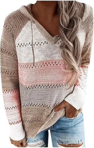 Sweatshirts for Women Sweaters for Women 2023 Womens Pullover Hooded Sweatshirts Color Block Long Sleeve Tops