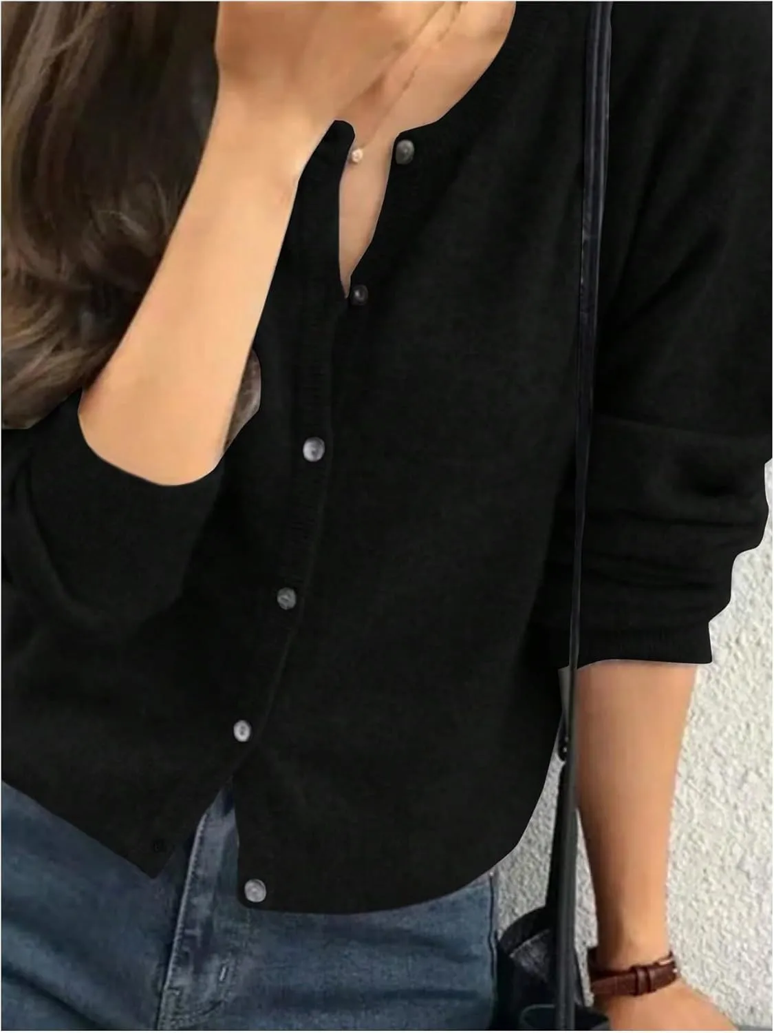 SweatyRocks Women's Light Weight Cardigan Round Neck Long Sleeve Button Down Sweaters Knitwear