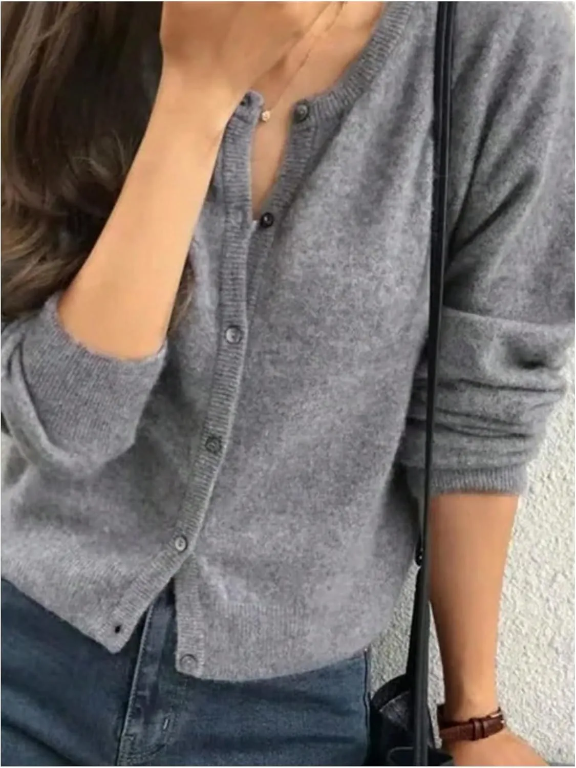 SweatyRocks Women's Light Weight Cardigan Round Neck Long Sleeve Button Down Sweaters Knitwear