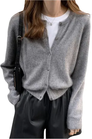 SweatyRocks Women's Light Weight Cardigan Round Neck Long Sleeve Button Down Sweaters Knitwear