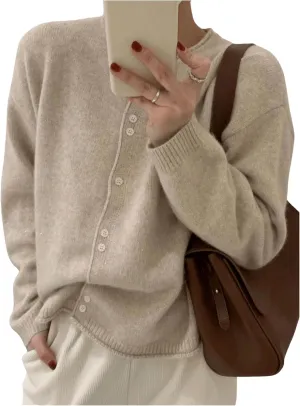 SweatyRocks Women's Light Weight Cardigan Round Neck Long Sleeve Button Down Sweaters Knitwear