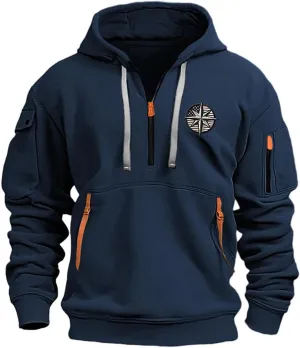 Tactical Hoodies for Men Quarter Zip Pullover Vintage Solid/Graphic Long Sleeve Workout Hoodie Sweatshirt With Pockets