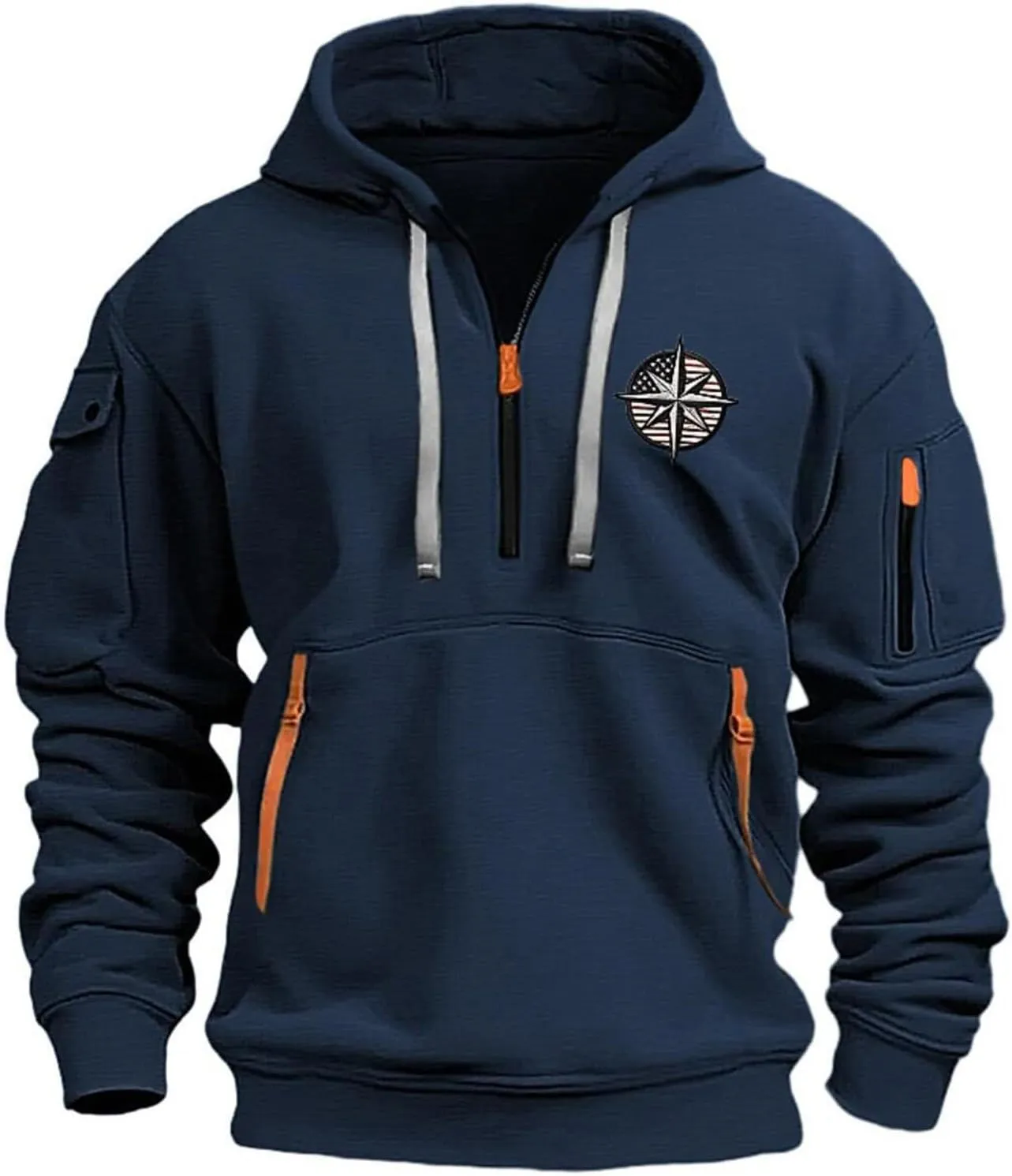 Tactical Hoodies for Men Quarter Zip Pullover Vintage Solid/Graphic Long Sleeve Workout Hoodie Sweatshirt With Pockets