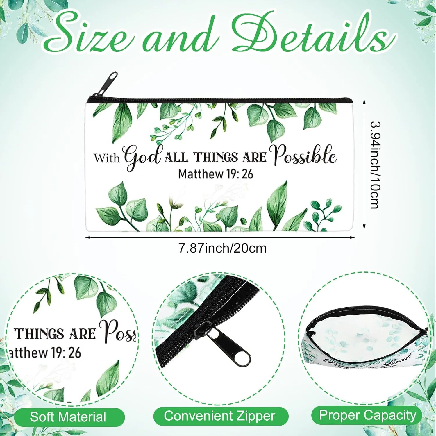 Talltalk 14 Pcs Christian Cosmetic Bags Bulk Christian Gift for Women Makeup Bags Inspirational Bible Verse Pencil Pouch for Graduation Mother's Day Travel Motivational Religious Favors(Leaves)