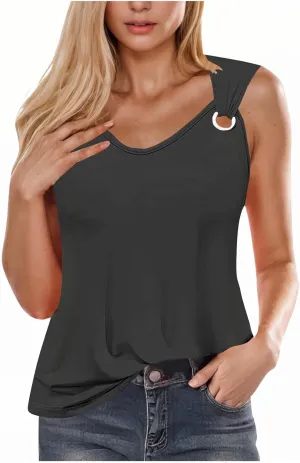 Tank Top for Women 2025 Dressy Casual Summer V Neck Sleeveless Camisole Ring Straps Loose Fit Workout Basic Shirts