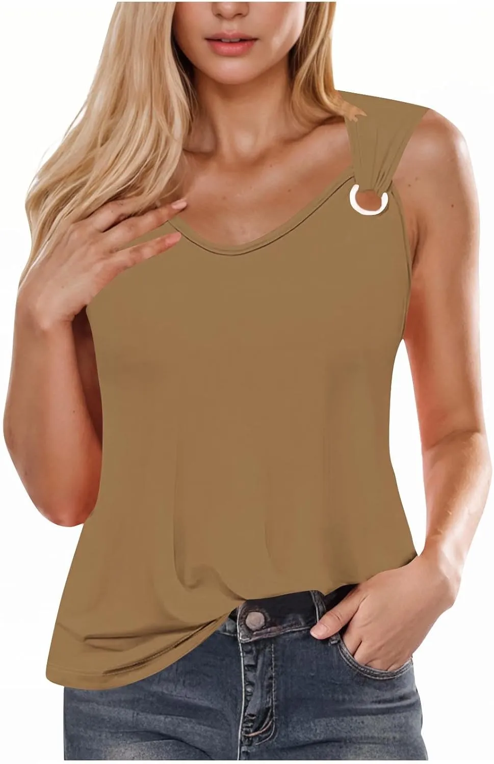 Tank Top for Women 2025 Dressy Casual Summer V Neck Sleeveless Camisole Ring Straps Loose Fit Workout Basic Shirts