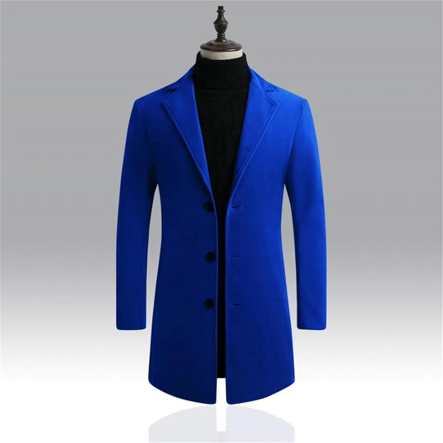 Thatrich Trench Coat Men Mid Length Peacoat Notched Lapel Single Breasted Outwear Winter Pea Coat Cozy Business Casual Jacket