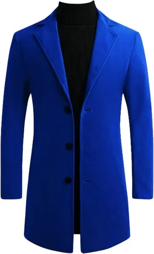 Thatrich Trench Coat Men Mid Length Peacoat Notched Lapel Single Breasted Outwear Winter Pea Coat Cozy Business Casual Jacket