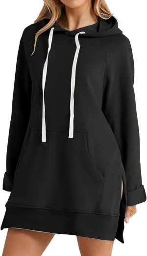 The Warmy Oversized Hoodie,Casual Oversized Hoodie Dress For Women Pullover Long Sweatshirt Split Hem With Pockets