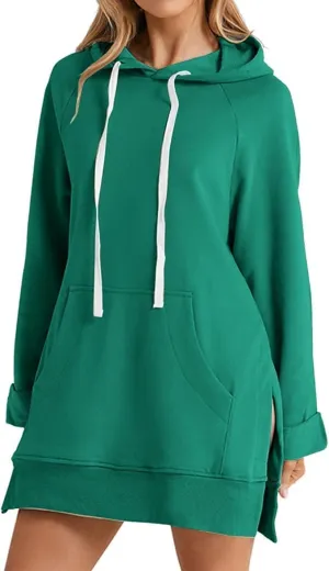The Warmy Oversized Hoodie,Casual Oversized Hoodie Dress For Women Pullover Long Sweatshirt Split Hem With Pockets