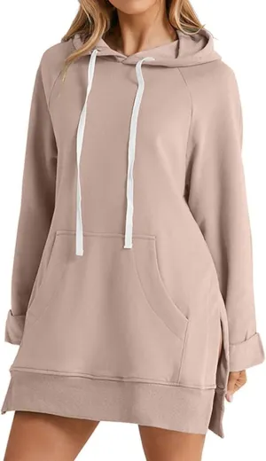 The Warmy Oversized Hoodie,Casual Oversized Hoodie Dress For Women Pullover Long Sweatshirt Split Hem With Pockets