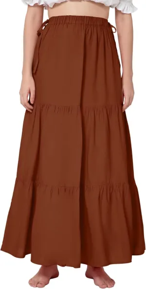 ThePirateDressing Womens Pirate Renaissance Peasant Medieval Boho Elastic Waist A-Line Tiered Long Skirt with Pockets