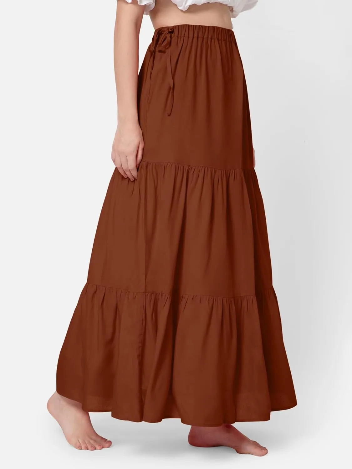 ThePirateDressing Womens Pirate Renaissance Peasant Medieval Boho Elastic Waist A-Line Tiered Long Skirt with Pockets