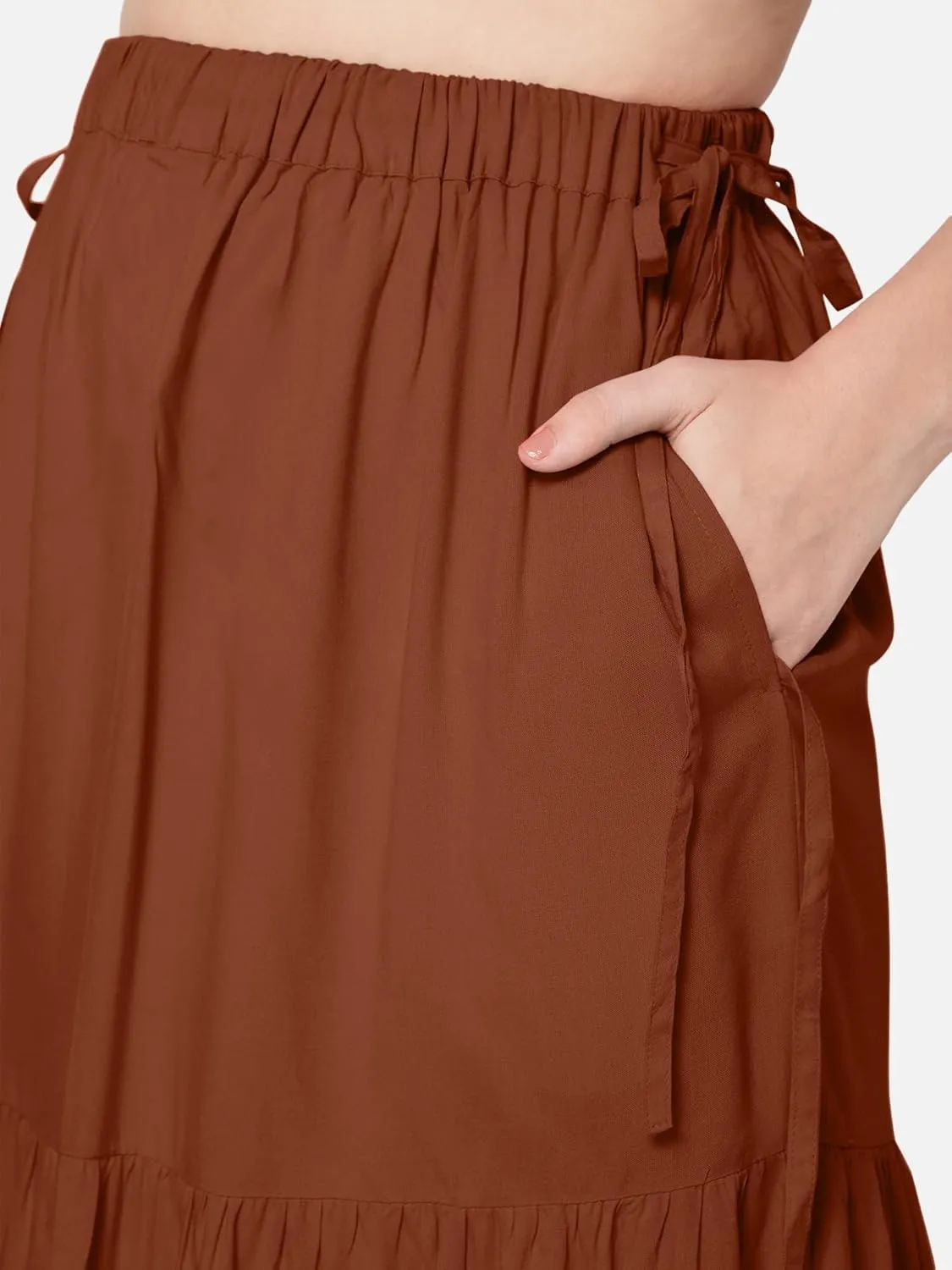 ThePirateDressing Womens Pirate Renaissance Peasant Medieval Boho Elastic Waist A-Line Tiered Long Skirt with Pockets
