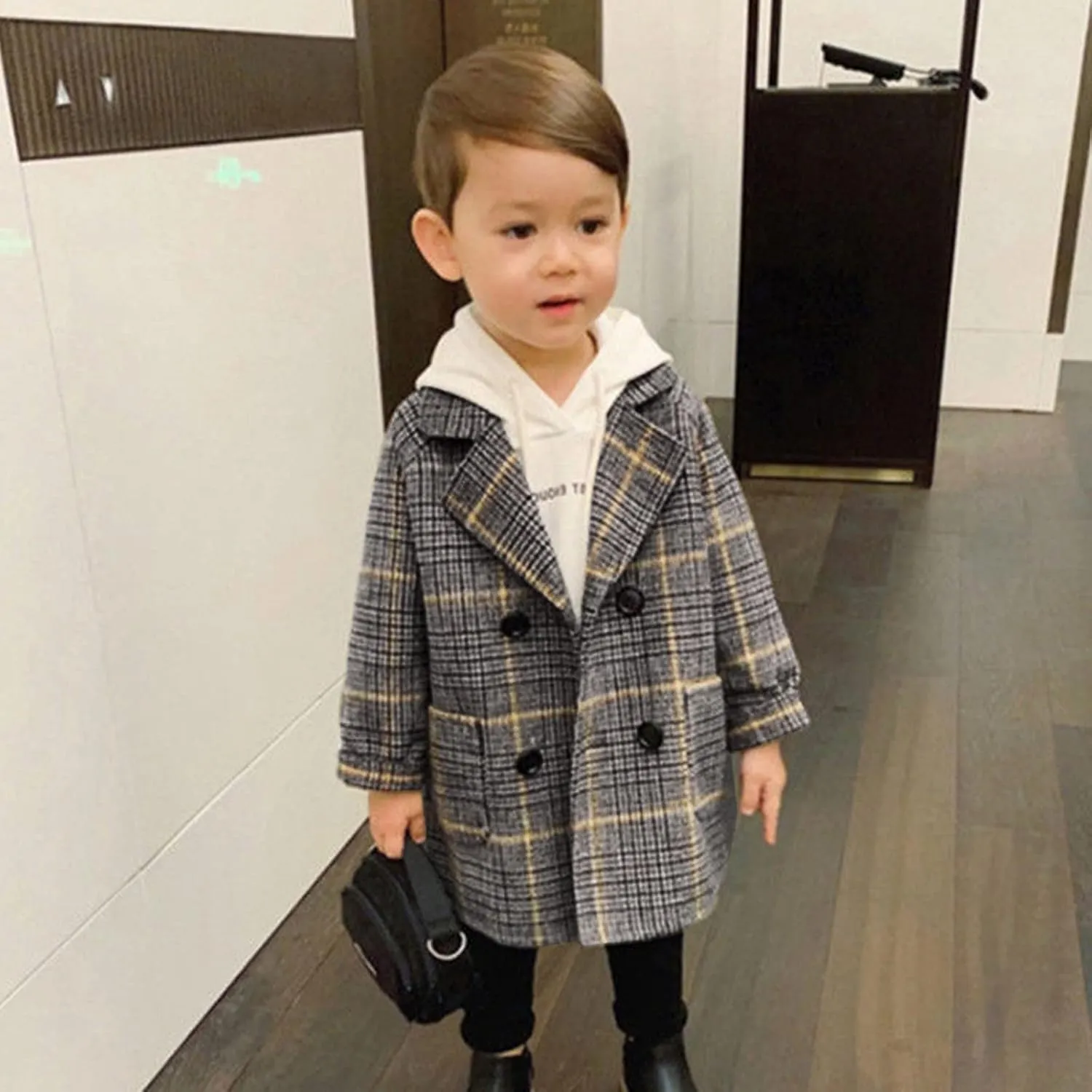 Toddler Kids Coat Elegant Double Breasted Wool Blend Over Coat Baby Boys Girls Trench Coat Jacket Christmas Outfit