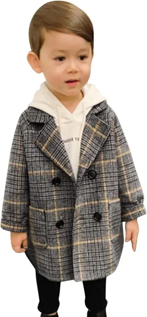 Toddler Kids Coat Elegant Double Breasted Wool Blend Over Coat Baby Boys Girls Trench Coat Jacket Christmas Outfit