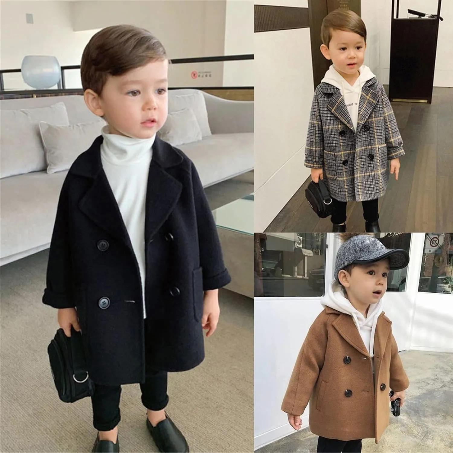 Toddler Kids Coat Elegant Double Breasted Wool Blend Over Coat Baby Boys Girls Trench Coat Jacket Christmas Outfit