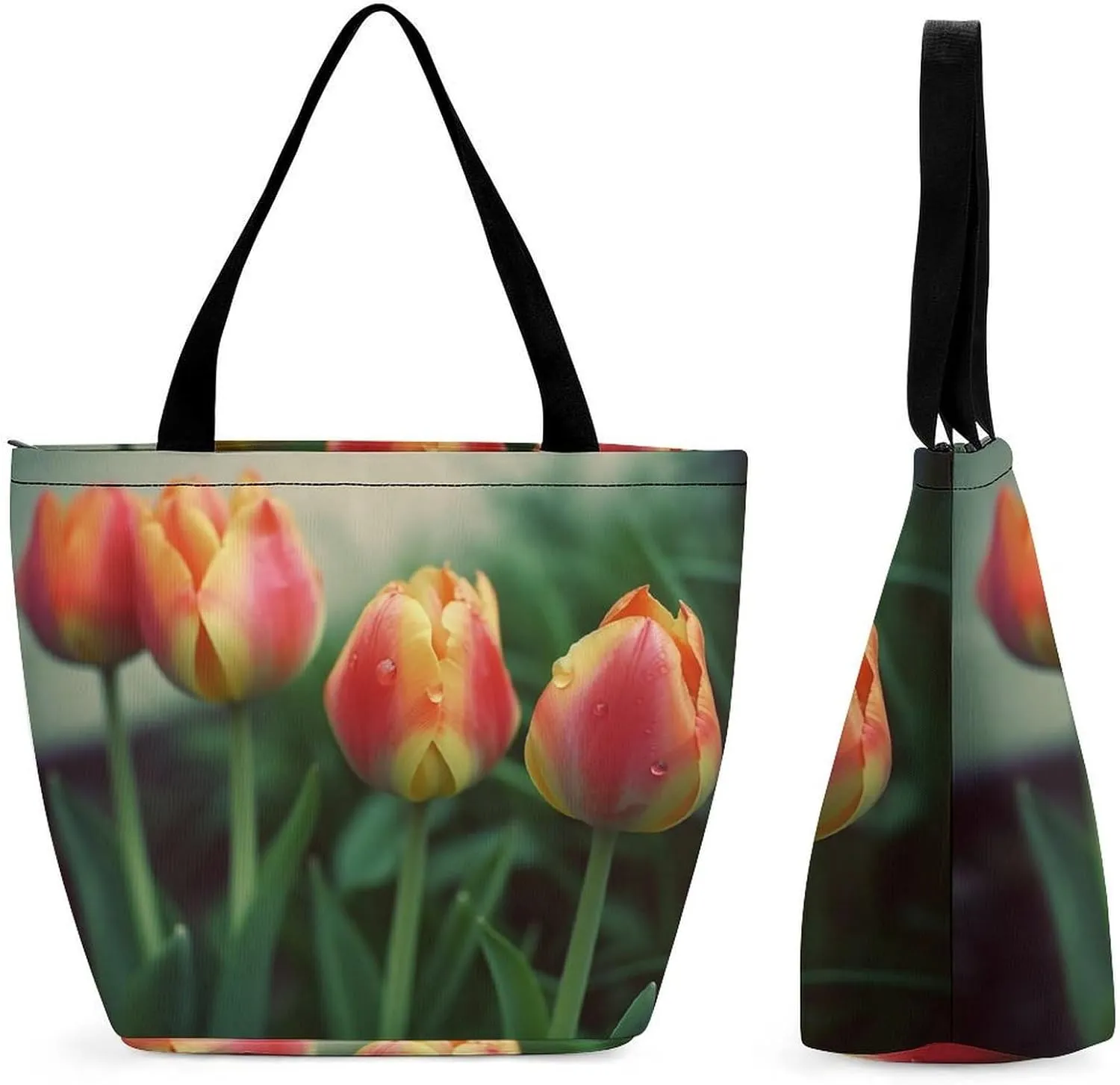Tote Bag for Women Grocery Bag Flowers Bright Colors Foldable Shopping Bags Reusable Large Tote Bag