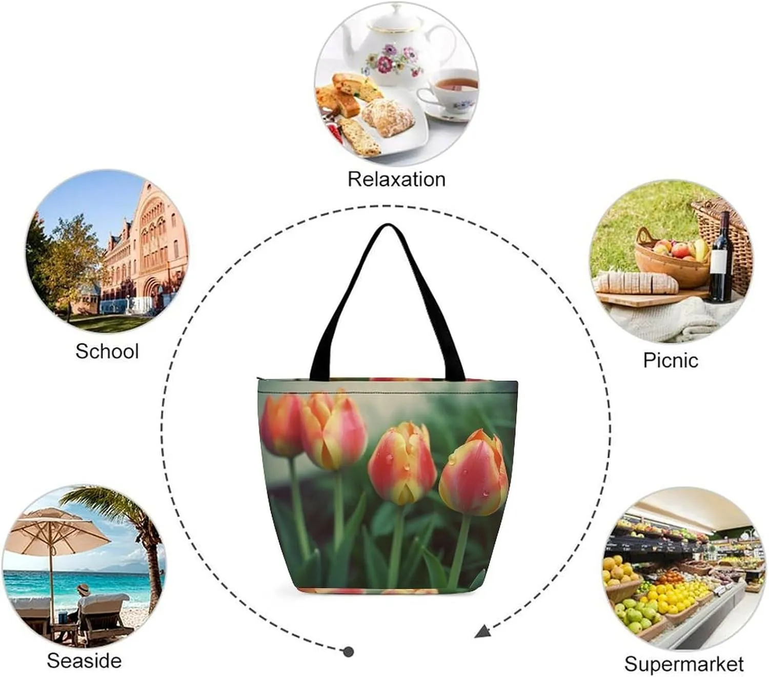 Tote Bag for Women Grocery Bag Flowers Bright Colors Foldable Shopping Bags Reusable Large Tote Bag