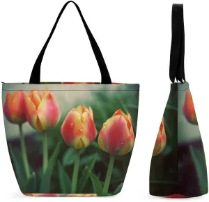 Tote Bag for Women Grocery Bag Flowers Bright Colors Foldable Shopping Bags Reusable Large Tote Bag
