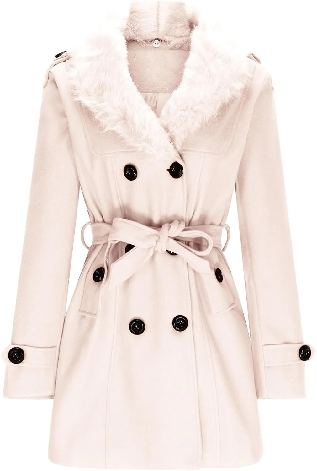 Trench Coat for Women 2024 Detachable Fur Collar Coat Double Breasted Pea Coat Long Trendy Winter Coat Fashion Outfits