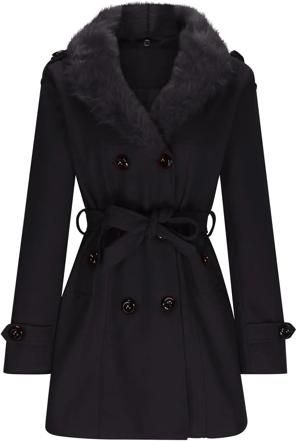 Trench Coat for Women 2024 Detachable Fur Collar Coat Double Breasted Pea Coat Long Trendy Winter Coat Fashion Outfits