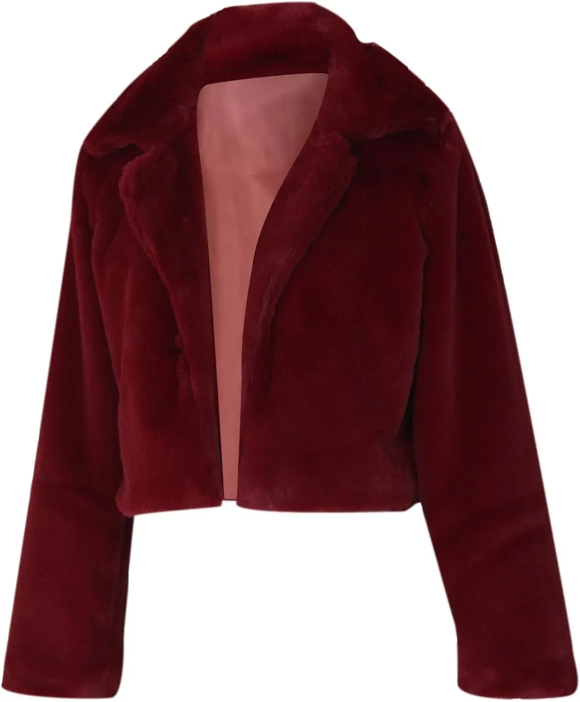 Trendy Winter Coats for Women 2023 Warm Faux Fur Jackets Solid Fleece Turn-Down Collar Outerwear Crop