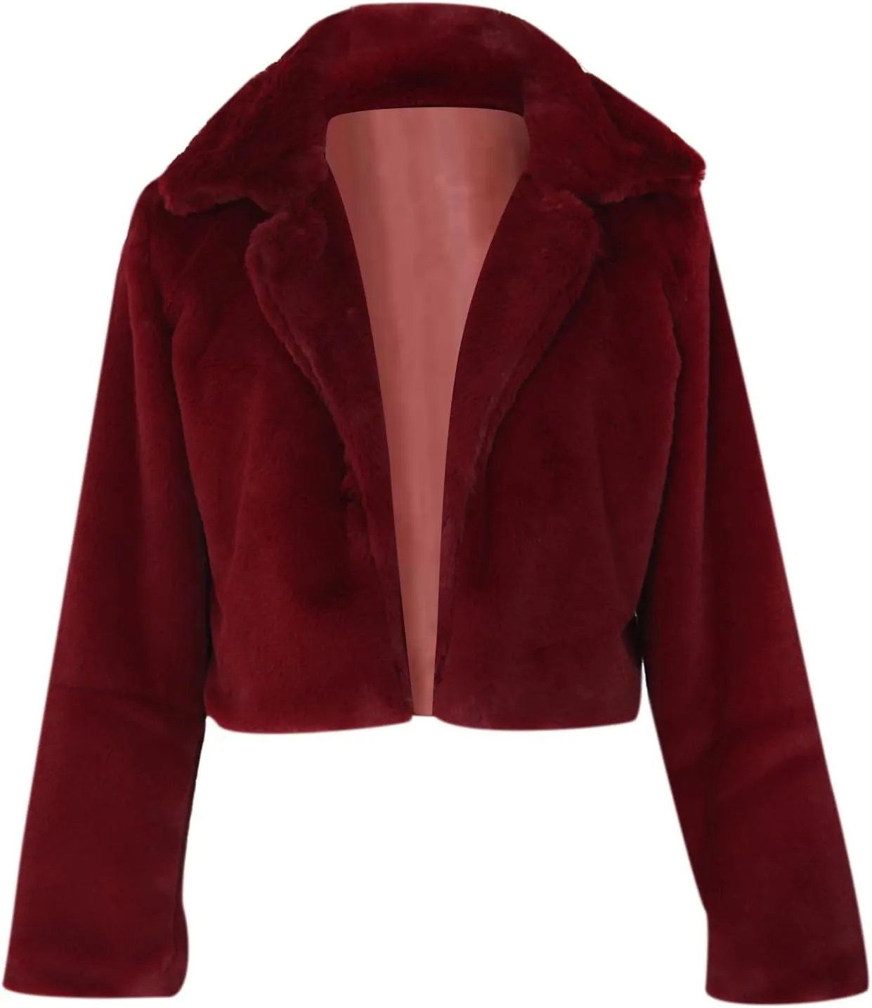 Trendy Winter Coats for Women 2023 Warm Faux Fur Jackets Solid Fleece Turn-Down Collar Outerwear Crop